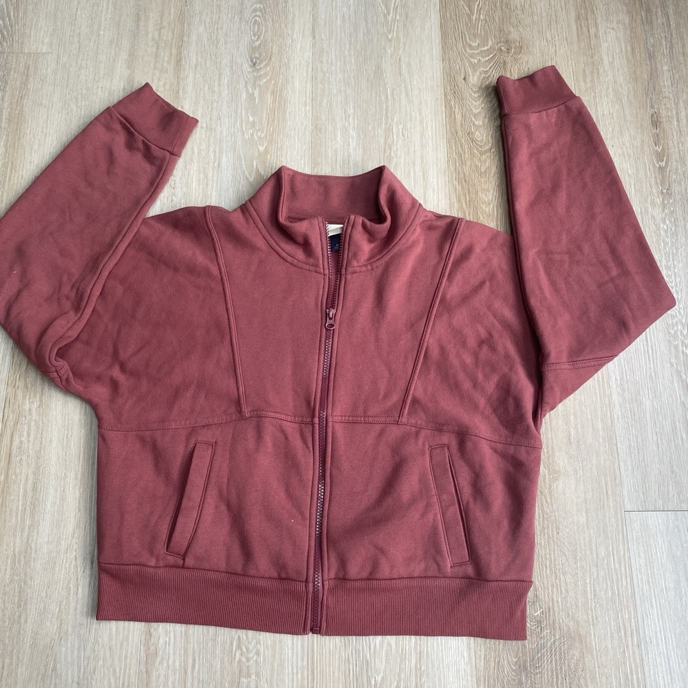 Universal Thread Womens M Rose Mauve Full Zip Fleece Mock Neck Sweatshirt Jacke